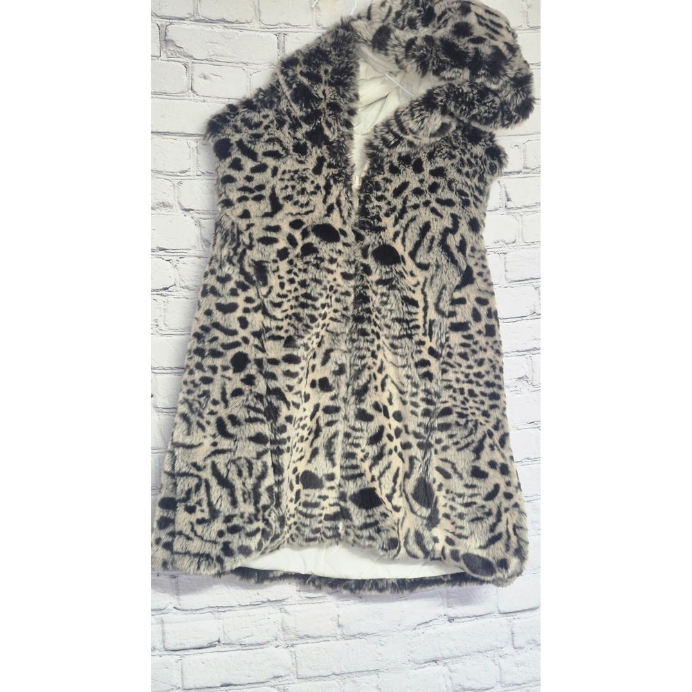 Kristen Blake Reversible Faux Fur Vest Snow Leopard Quilted Hooded Ivory Women - Picture 5 of 14